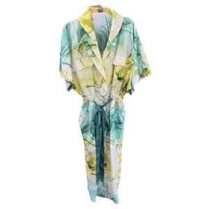 INC X Jeannie Mai Women Dress Green Marble Print Tie Waist Belt Collar XL Button